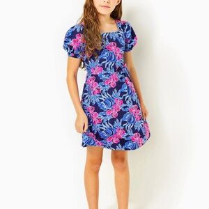 Lilly Pulitzer Blue and Pink Puff Sleeve Sundress